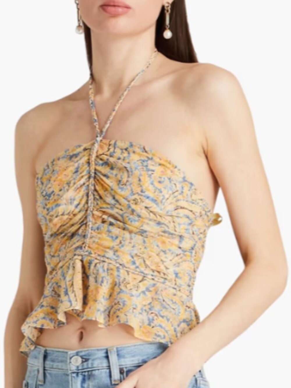 Veronica Beard Arienne Silk Halter Top NWT Sz 12‎ Paisley Ruched Peplum